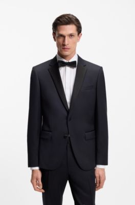 Slim-fit tuxedo jacket in virgin-wool serge, Dark Blue