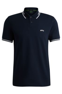 BOSS - Stretch-cotton slim-fit polo shirt with curved logo