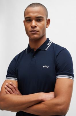 BOSS Stretchcotton slimfit polo shirt with curved logo