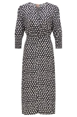 BOSS - Pompom-print regular-fit dress with gathered waist