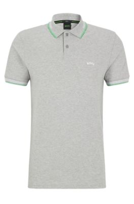 BOSS - Curved-logo slim-fit polo shirt in stretch-cotton piqué