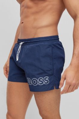 Swim shorts with outline logo print, Dark Blue