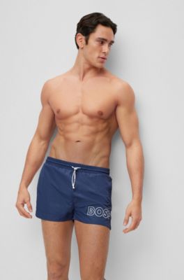Swim shorts with outline logo print, Dark Blue