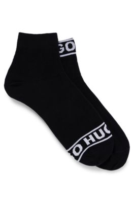 Hugo Two-pack Of Quarter-length Socks With Logo Cuffs In Black