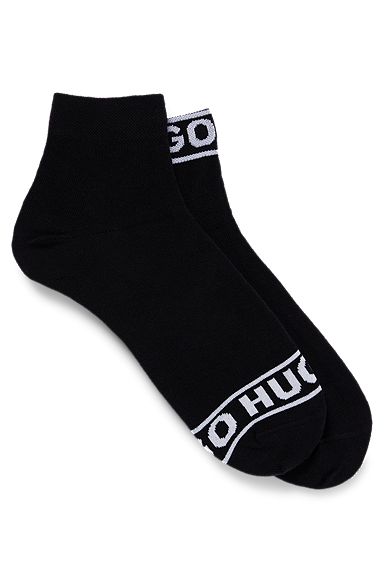 Two-pack of quarter-length socks with logo cuffs, Black