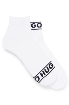 Hugo Two-pack Of Quarter-length Socks With Logo Cuffs In White