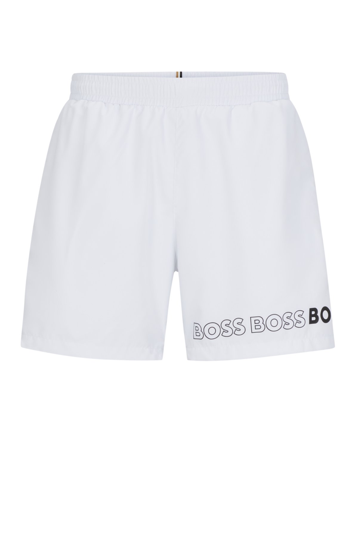 Swim shorts with repeat logos, White