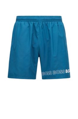 Hugo Boss Swim Shorts With Repeat Logos In Blue