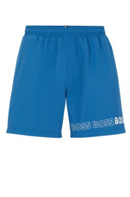 Hugo Boss Swim Shorts With Repeat Logos In Blue