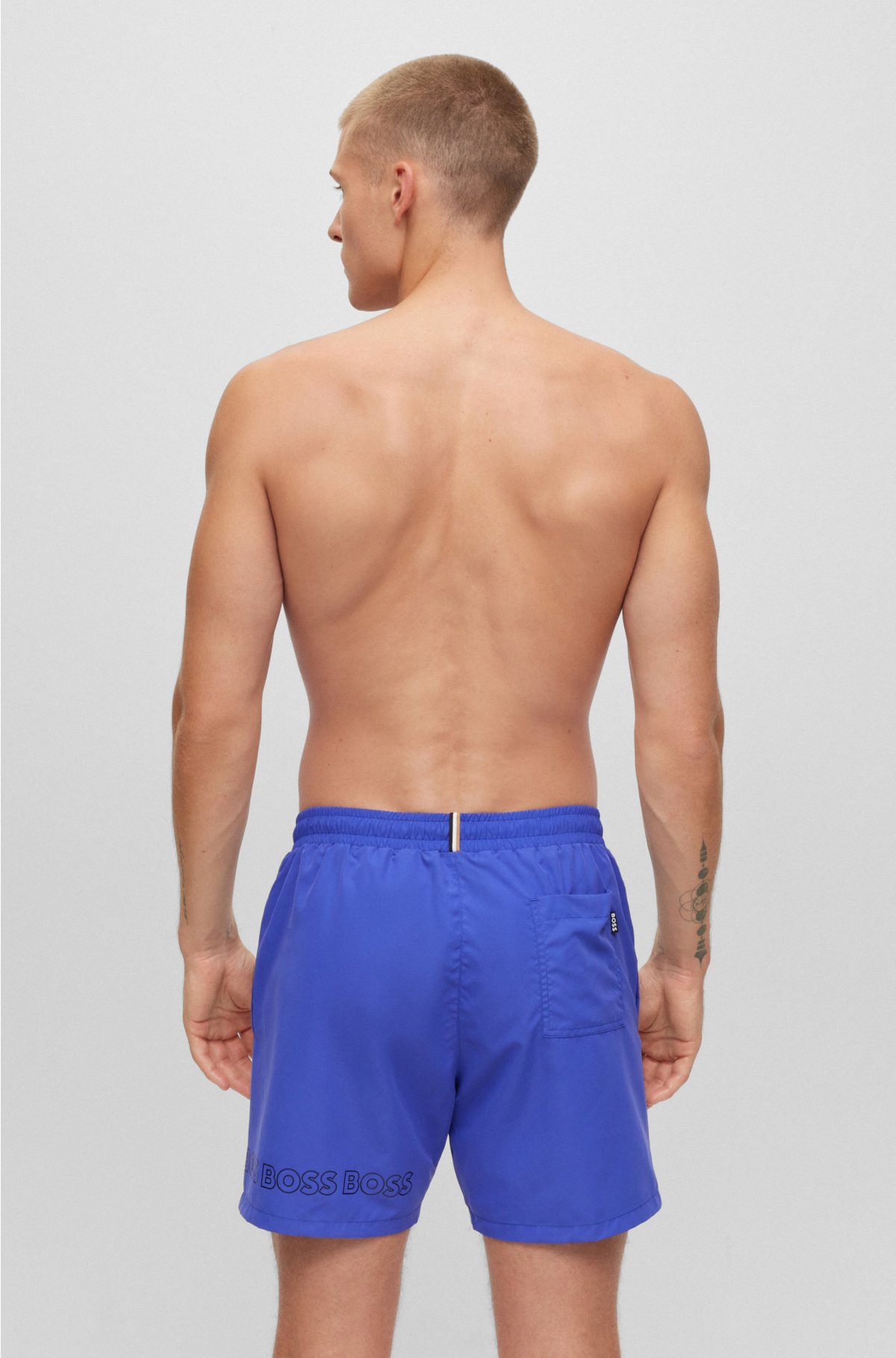 Swim shorts with repeat logos, Blue