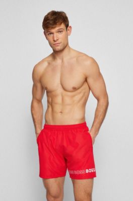red hugo boss swim shorts