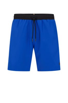 Shop Hugo Boss Contrast-logo Swim Shorts In Blue