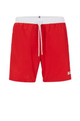 Hugo Boss Contrast-logo Swim Shorts In Recycled Material In Light Red