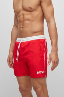 red hugo boss swim shorts