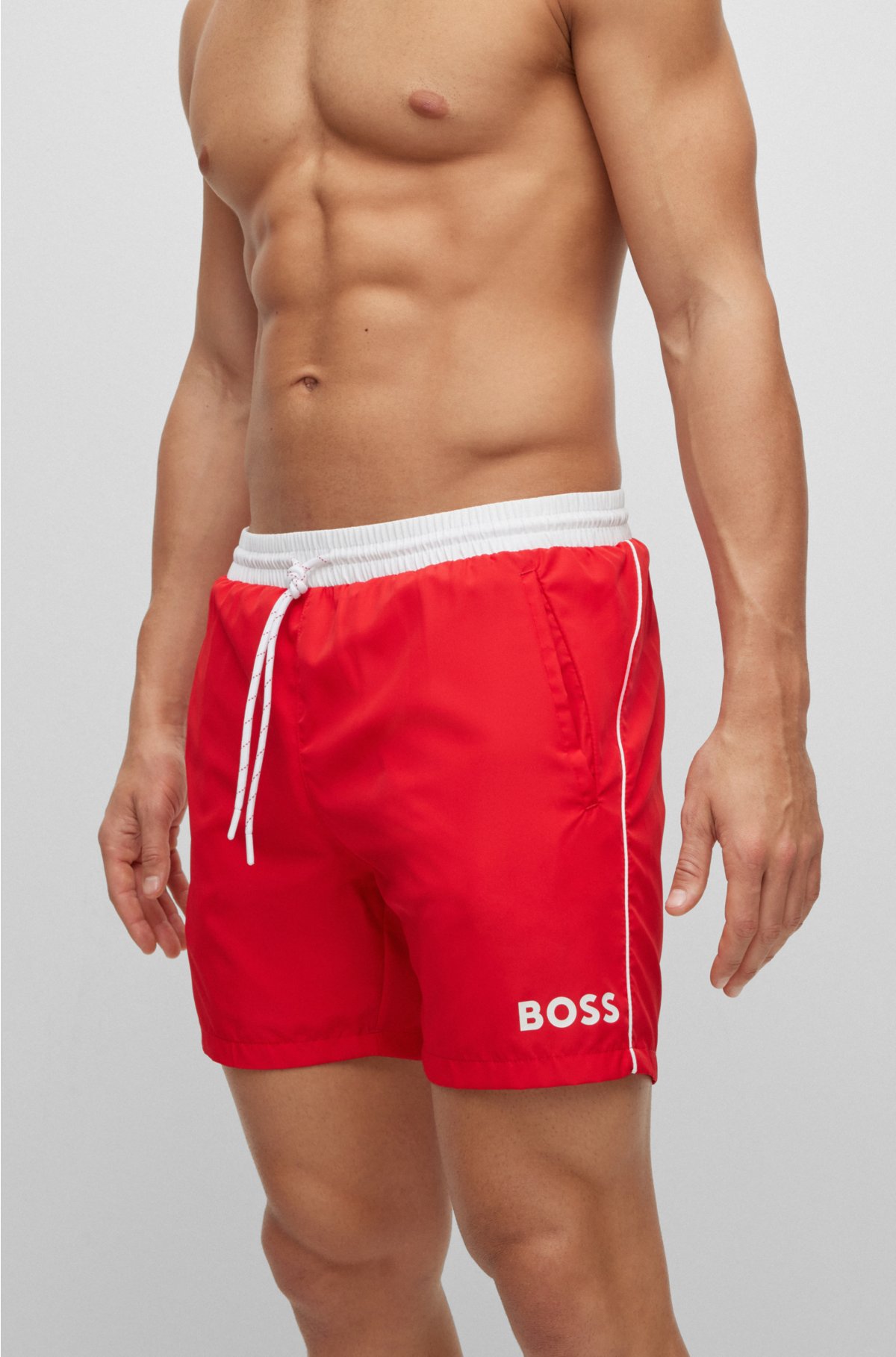 Contrast-logo swim shorts , Light Red