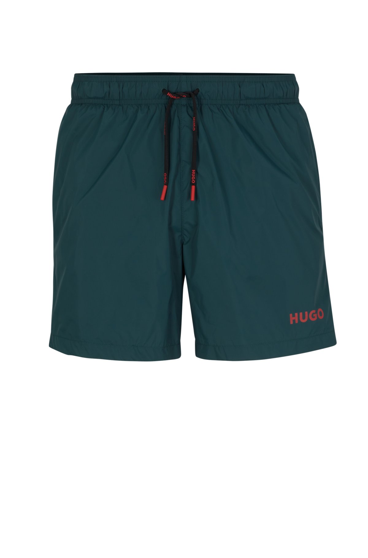 Fully lined quick-dry swim shorts with logo print, Dark Green