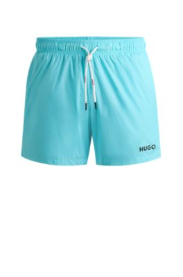 Shop Hugo Fully Lined Swim Shorts With Logo Print In Turquoise