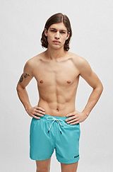 Fully lined swim shorts with logo print, Turquoise