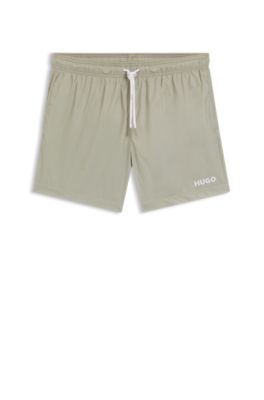 Ba&ntilde;ador tipo short con logo estampado en contraste, Beige claro