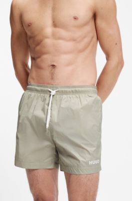 Swim shorts with contrast logo print, Light Beige