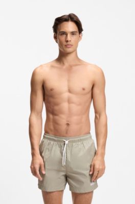 Swim shorts with contrast logo print, Light Beige
