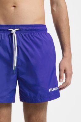 Swim shorts with contrast logo print, Light Blue