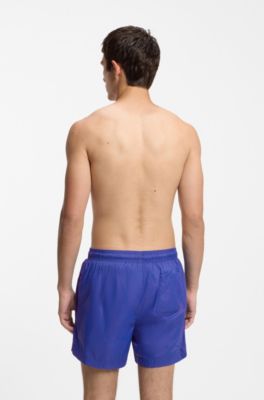Ba&ntilde;ador tipo short con logo estampado en contraste, Celeste