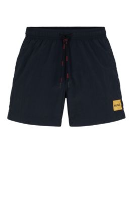 Hugo Boss Quick-dry Swim Shorts With Red Logo Label In Black