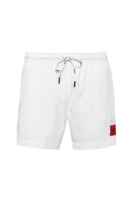 Hugo Quick-dry Swim Shorts With Red Logo Label In White