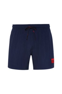 Hugo Boss Quick-dry Swim Shorts With Red Logo Label In Dark Blue
