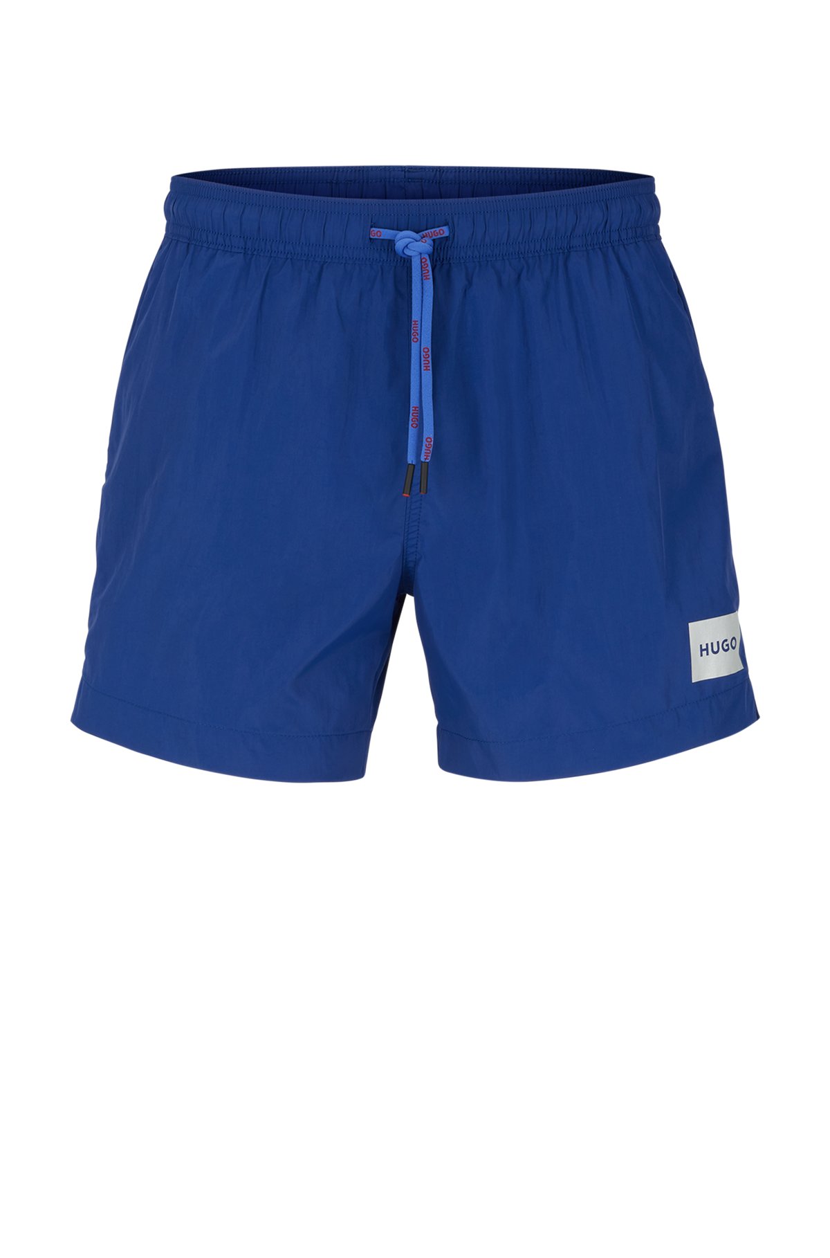 Quick-dry swim shorts with red logo label, Blue