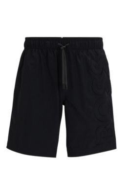 Shop Hugo Boss Fully Lined Swim Shorts With 3d Logo Embroidery In Black