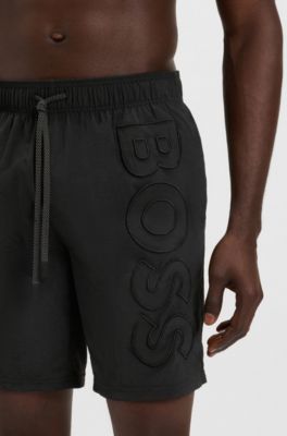 Ba&ntilde;ador en tejido de secado r&aacute;pido con logo bordado grande, Negro