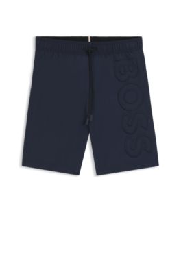 Short de bain en tissu &agrave; s&eacute;chage rapide avec logo brod&eacute; grand format, Bleu fonc&eacute;