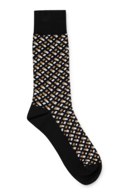 Hugo Boss Monogram-motif Socks In A Mercerized Cotton Blend In Black