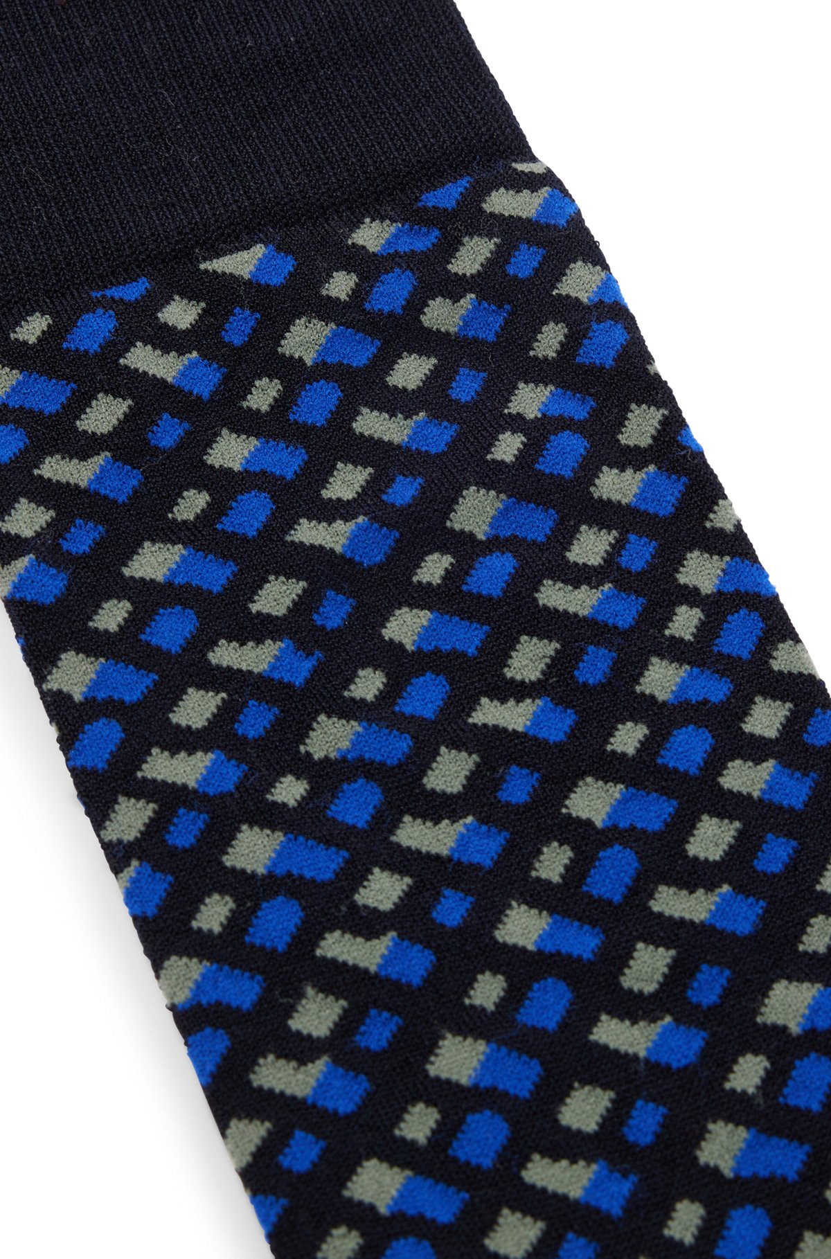 Chaussettes en coton mélangé mercerisé à motif monogramme, Bleu foncé