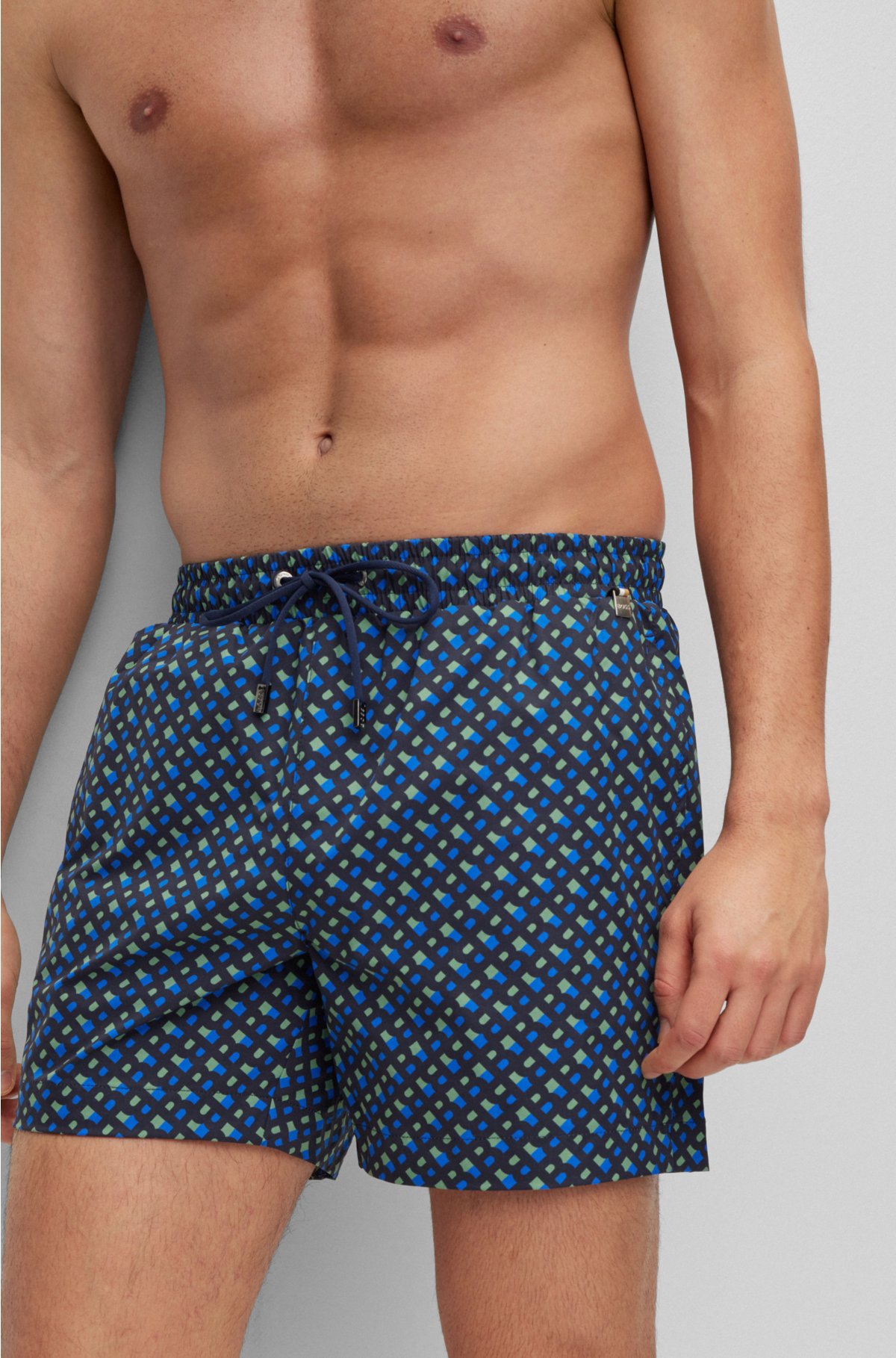 BOSS - Monogram-print swim shorts in quick-drying fabric