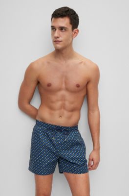 Hugo Boss Men's Swim Shorts With Monogram Print In Dark Blue