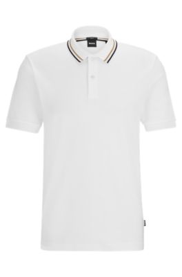 Hugo Boss Slim-fit Polo Shirt In Cotton With Striped Collar In White