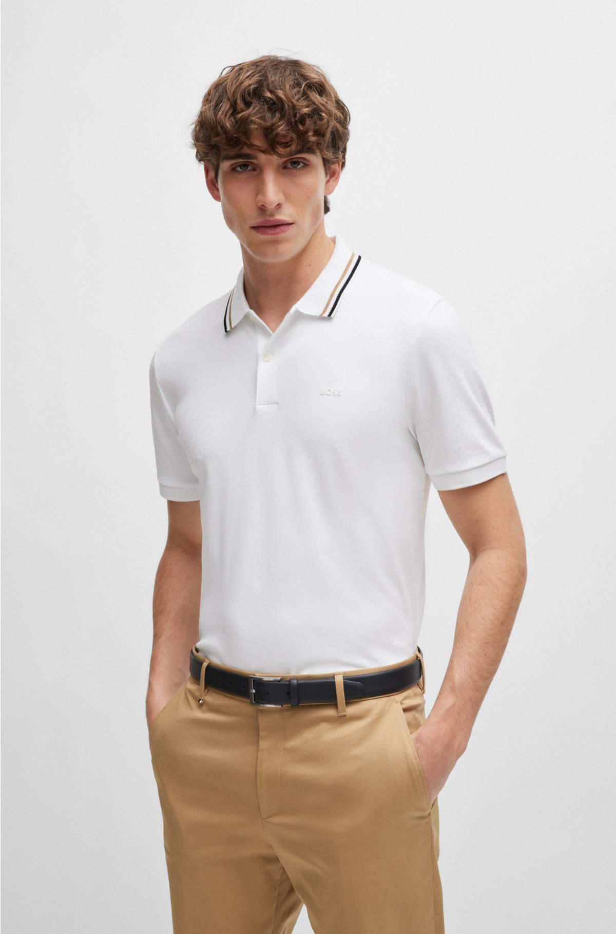 Navy Stand Up Collar Cotton Polo Shirt, XL - 44