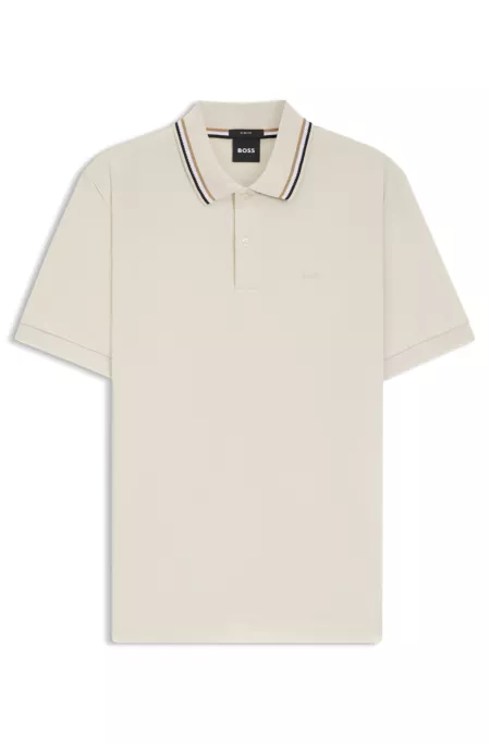 Slim-fit cotton polo shirt with striped collar