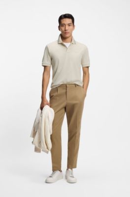 Polo slim fit de algod&oacute;n con cuello a rayas, Blanco