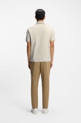 Polo slim fit de algod&oacute;n con cuello a rayas, Blanco