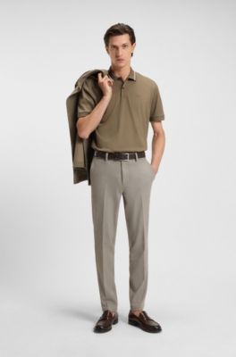 Polo slim fit de algod&oacute;n con cuello a rayas, Marr&oacute;n claro