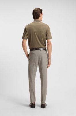 Striped-collar slim-fit polo shirt in cotton with logo, Light Brown