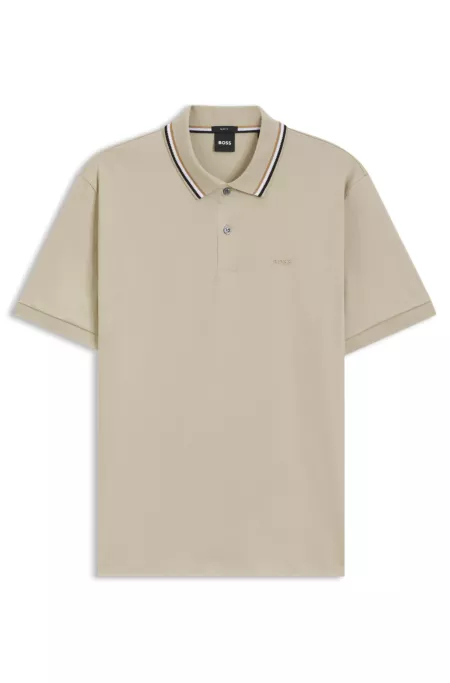 Striped-collar slim-fit polo shirt in cotton with logo