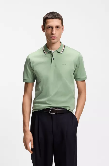 Striped-collar slim-fit polo shirt in cotton with logo