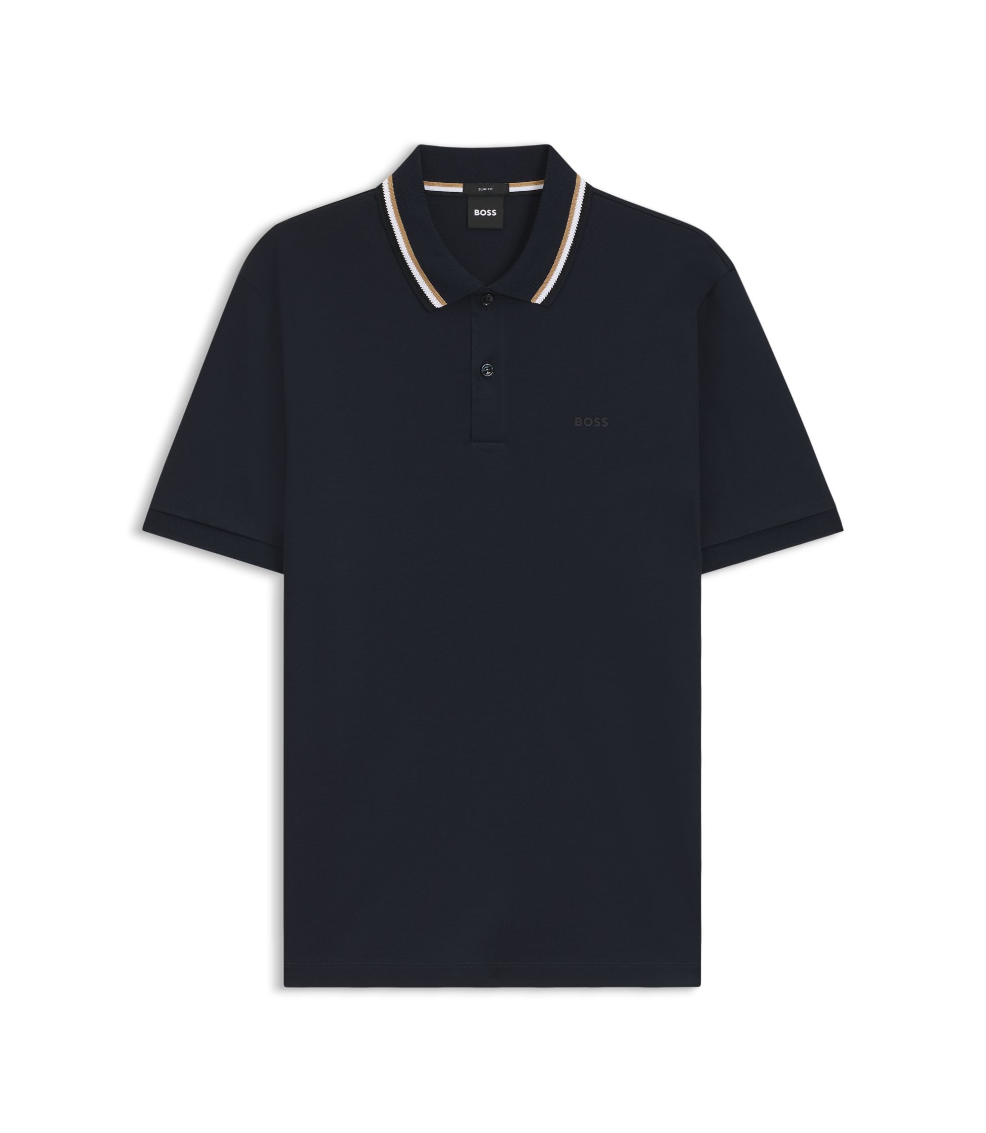 BOSS - Striped-collar slim-fit polo shirt in cotton with