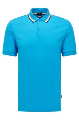 Hugo Boss Slim-fit Polo Shirt In Cotton With Striped Collar In Blue