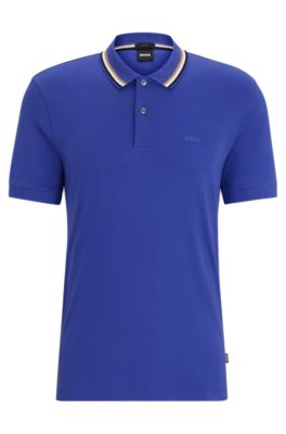 Hugo Boss Slim-fit Polo Shirt In Cotton With Striped Collar In Dark Purple